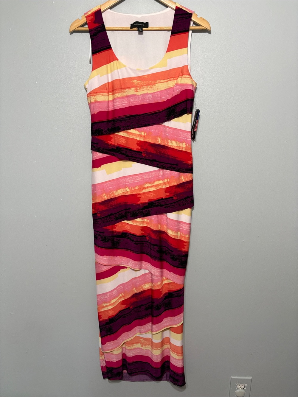 R&M Richards Striped Sleeveless Maxi Dress in Pink, Red & Orange